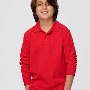 Kids Traditional Poly/Cotton Pique Knit Long Sleeve Polo